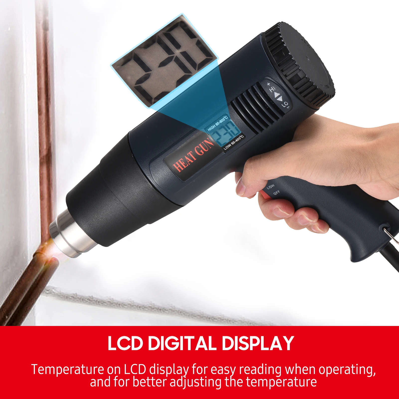 1800W Heat Gun Kit Industrial Hot Air Gun Fast Heating LCD Digital Temperature-controlled Portable Handheld Heat Blower Electric