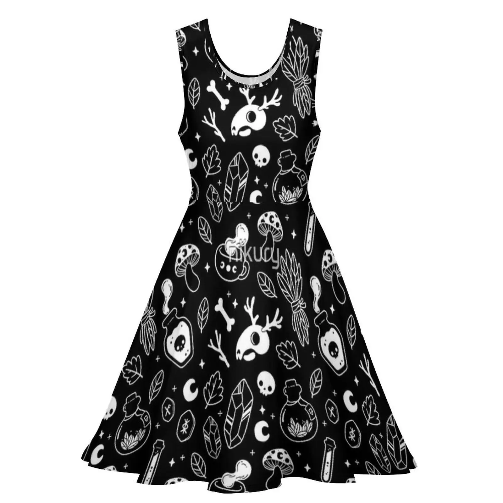 Witchy Ingredients Black And White Nikury Dress Halloween Streetwear Dresses Womens Vintage Skate Dress Spring Custom Vestido