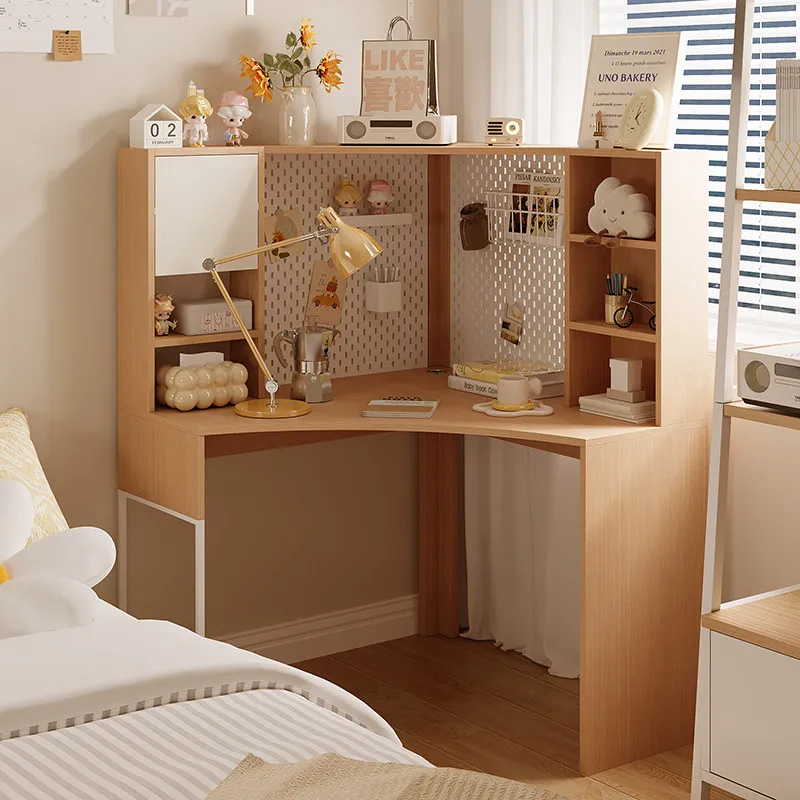 Corner L-shaped computer desk small home girl's bedroom corner table small bay window corner desk bookcase integrated