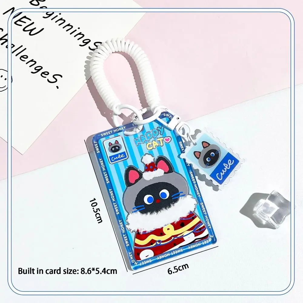 Etui na karty Przenośny kot kreskówkowy z paskami na breloki Przezroczysty, zapobiegający zgubieniu Materiały biurowe dla studentów Akcesoria podróżne