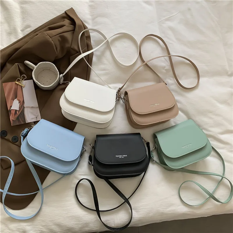 Fashion Flap Saddle Shoulder Bags for Women Solid Color Designer Messenger Handbags Purse Small Female Leather Crossbody Bag