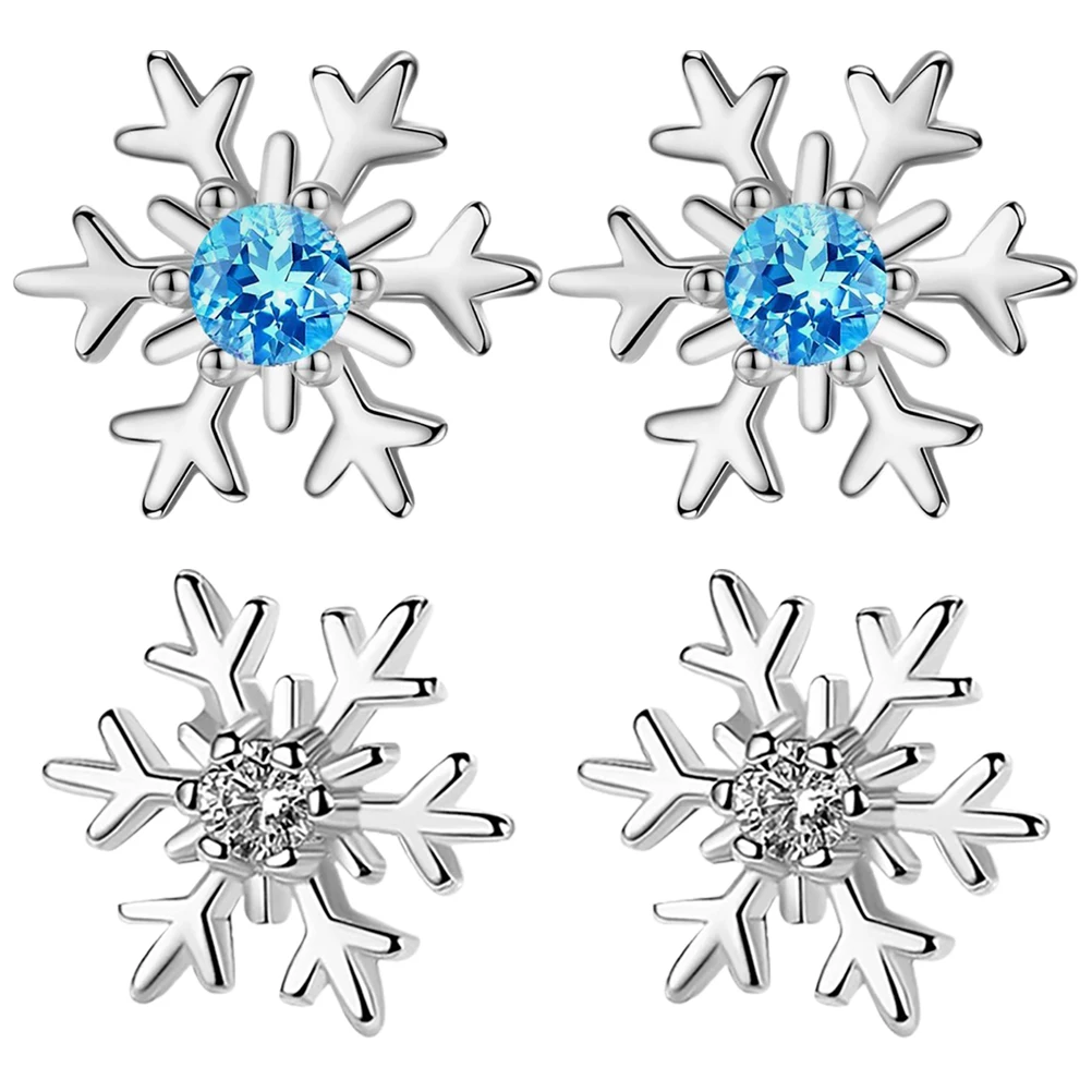 

2 Pairs Winter Flower Ear Studs Holiday Snowflake Earrings Christmas Jewelry Crystal Snowflake Studs Rhinestone Holiday Earring