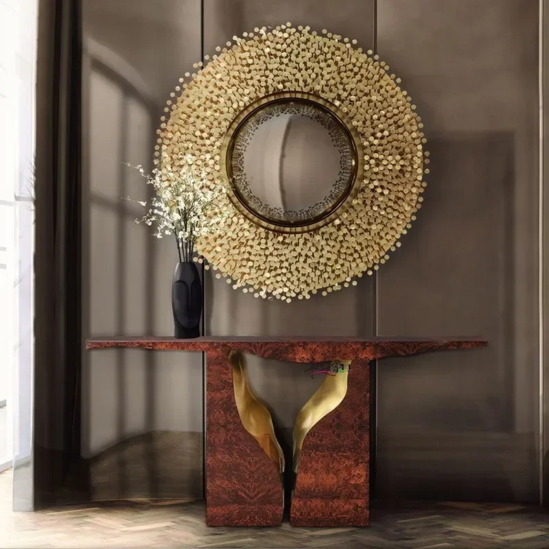 Mesa de lujo ligera, vestíbulo de Villa contra la pared, mesa de forma especial, mesa de porche de diseño creativo de acero inoxidable