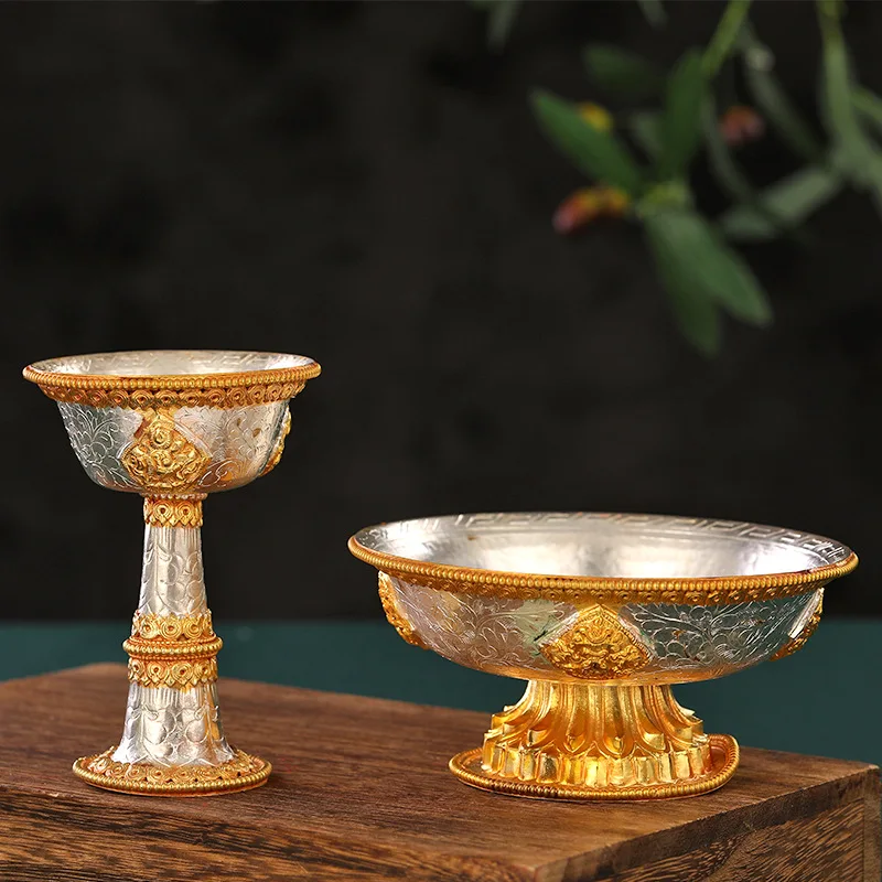 Gilt Tibetan supplies law protection cup, copper gold-plated silver-plated hand-carved law protection cup