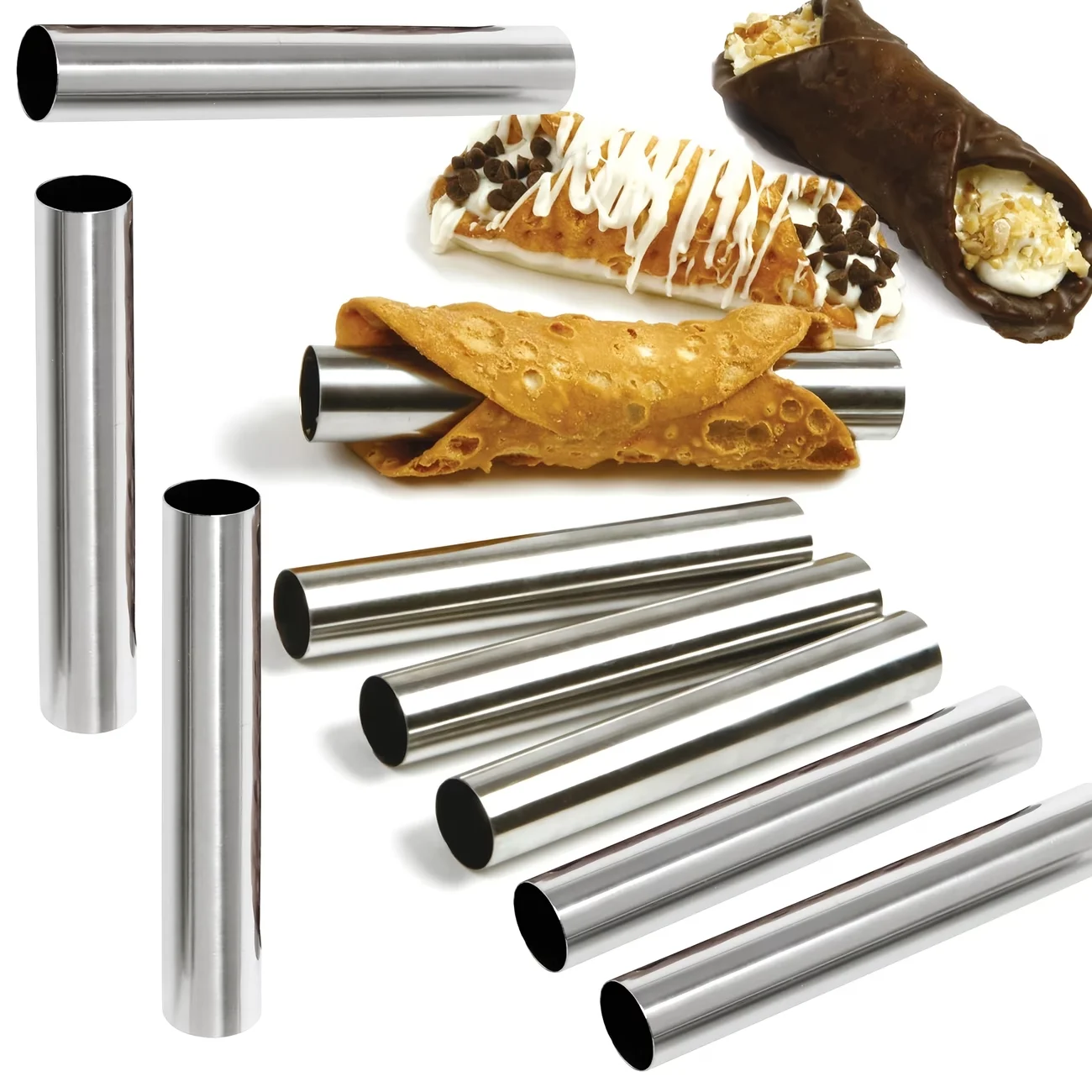 6~16Pcs Straight Round Stainless Steel Cream Horn Molds,Cylindrical Pastry Baking Tube for Croissant Waffle,Kitchen Baking Tools