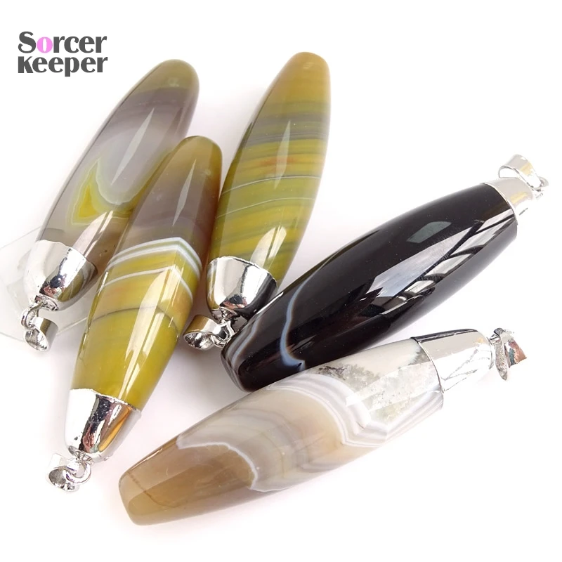 High Quality Pendentif Real Natural Botswana Agate Stone Crystal Pillar Pendant Chains Necklace For Men Jewelry Making BS324
