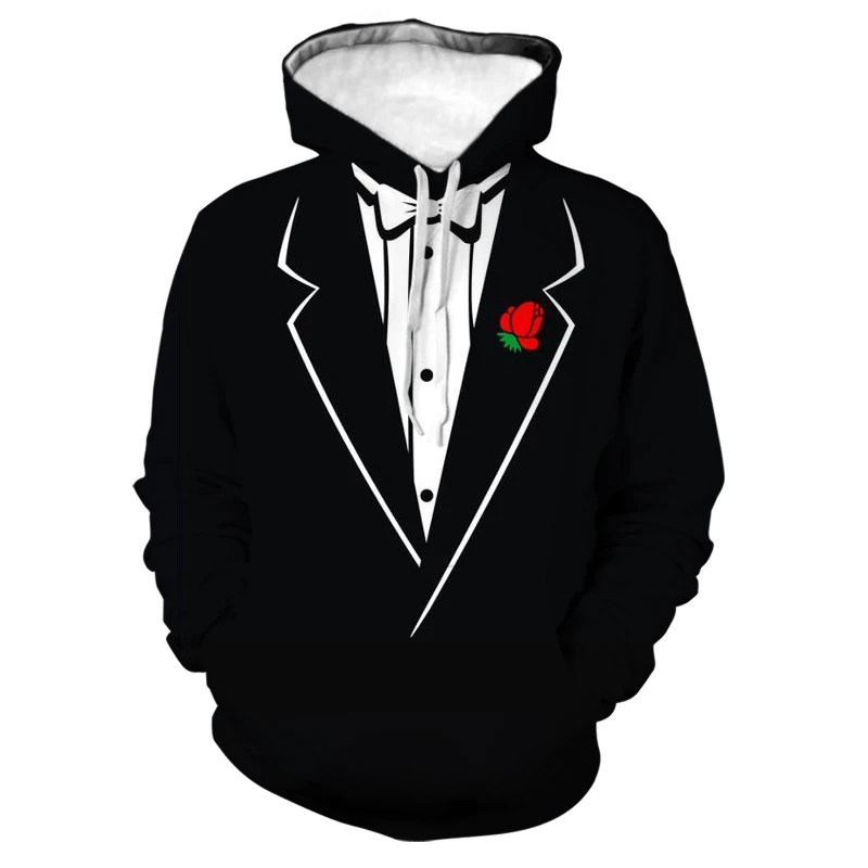 

Funny Fake Suit Hoodie Tuxedo Bow Tie 3D Print Men Women Fashion Hoodies Oversized Pullover Hooded Sweatshirts Kids Top Clothing