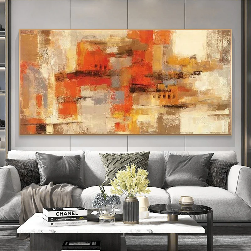 Large-sized frameless canvas paintings,Posters and Prints Wall Art Canvas Painting, Modern Abstract Golden Yellow Posters Wall A