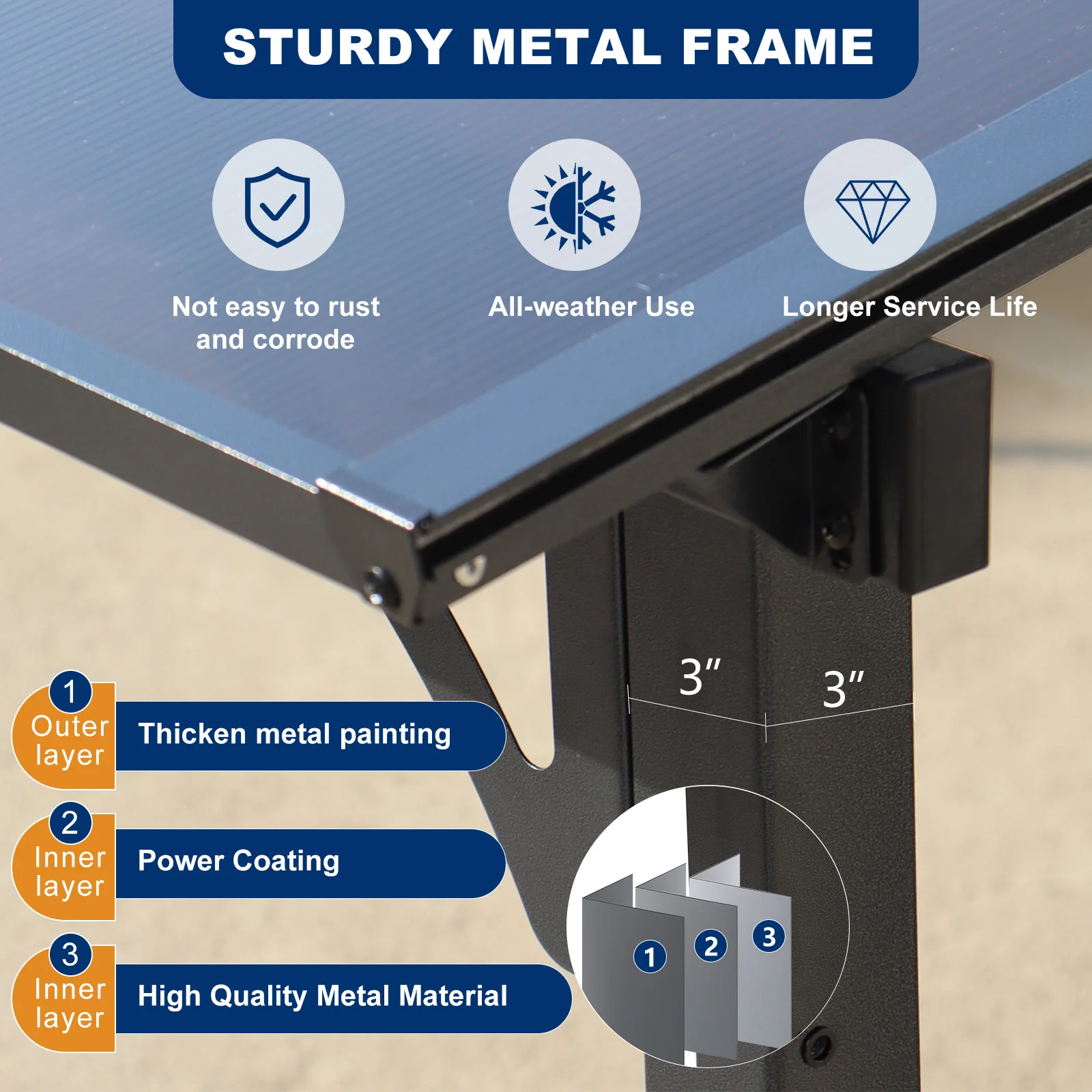 10x12 FT Outdoor Heavy-Duty Metal Awning Gazebo Roof Wall-Mounted Lean Pergola Powder Coated for Large Patio Decks Gardens
