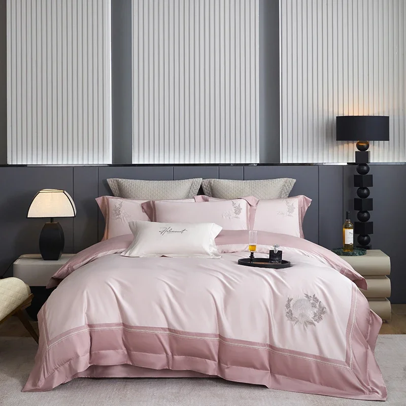 1000TC Egyptian Cotton Luxury Frame Patchwork Duvet Cover Chic Embroidery Bedding Set Bed Sheet Pillowcase Queen King 4Pcs