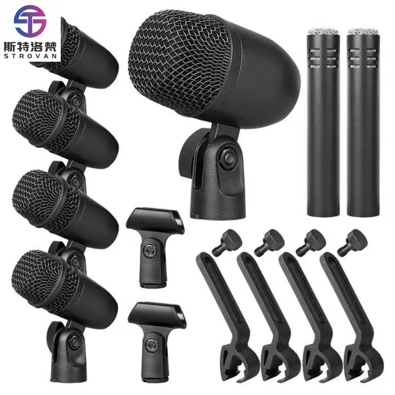 

Professional Musical Instrument Microphone 7 Piece Kit Metal Wired Dynamic Drum Microphone Set Drumset for Stage Performance