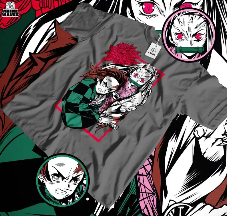 Epic Siblings Unisex T-shirt - Anime Japanese Style, Taisho Era Demon Hunters, Otaku Apparel, Classic Japan Vibes