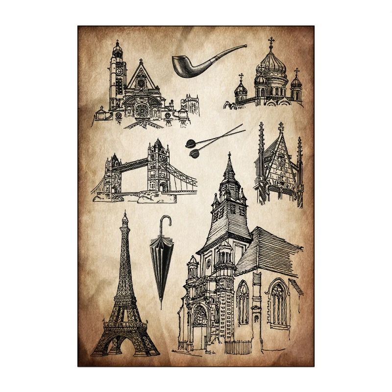 

Castle/Tower Architecture Clear Silicone Stamps for DIY Scrapbooking Decorative Cards Diary Embossing rubber Seal Stamp 11*16cm