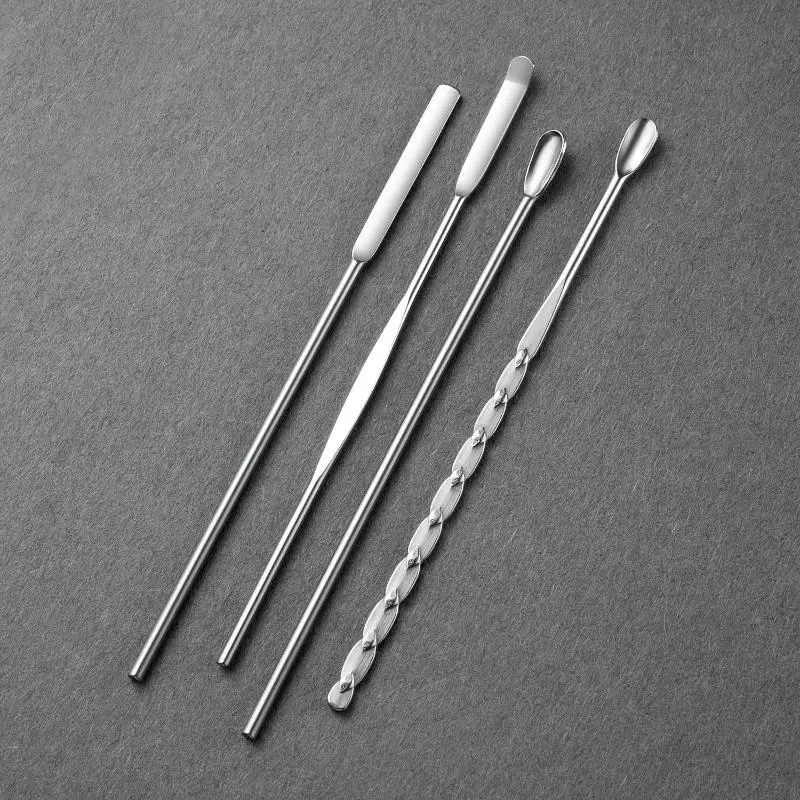 4PCS Nail Art Stirring Rod Tool Stainless Steel Powder Liquid Gel Polish Spoon Spatula Foundation Mixing Tool