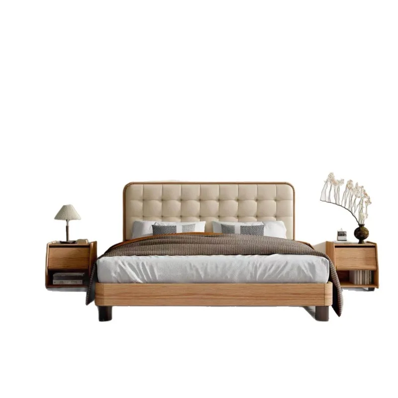 North American red oak bed, modern minimalist solid wood bed master bedroom double bed