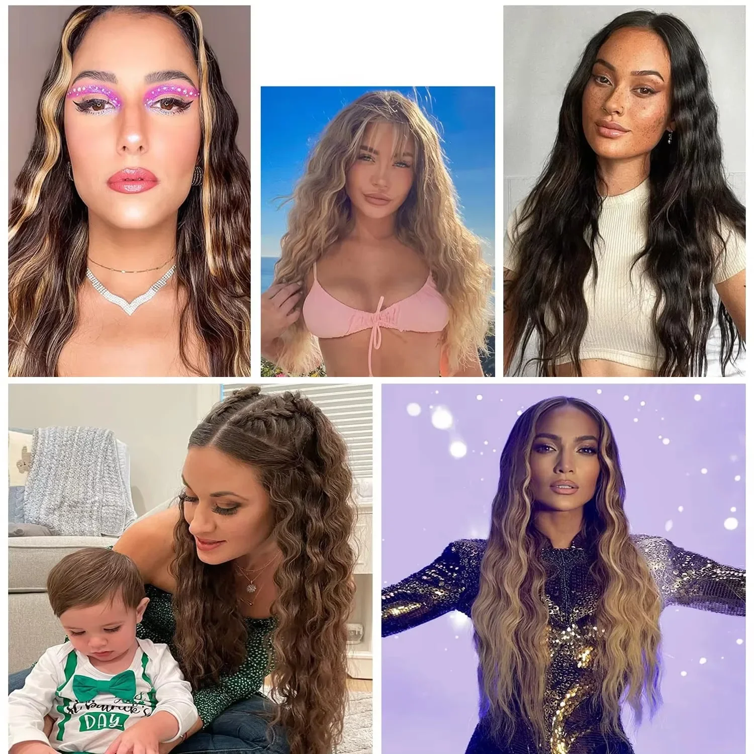 Extensions capillaires synthétiques à clips, postiche longue ondulée de 22 pouces, 16 griffes, pour femmes, tête complète
