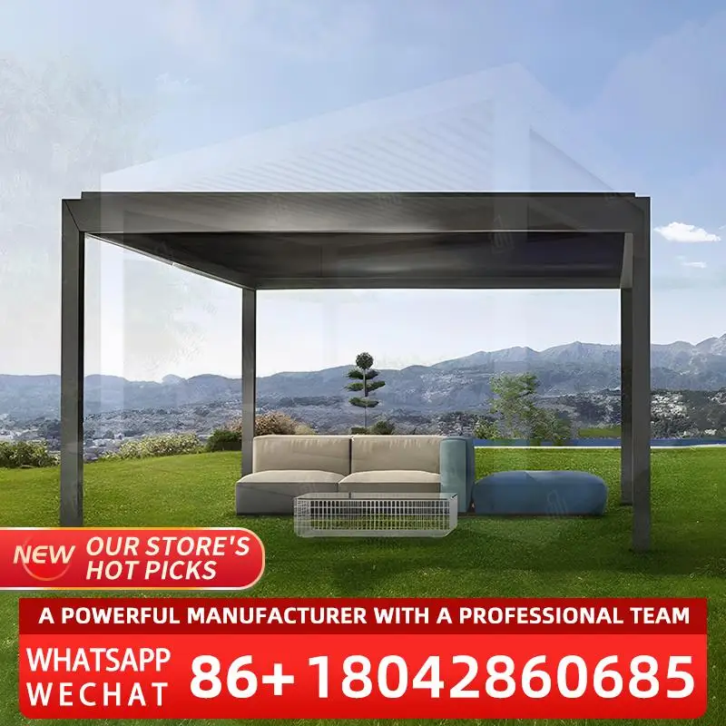 

3x3m 3x4m 4x6m Freestanding Detached Outdoor Shelter for Patio Backyard Barbeque Space with Rain Sensor pergola