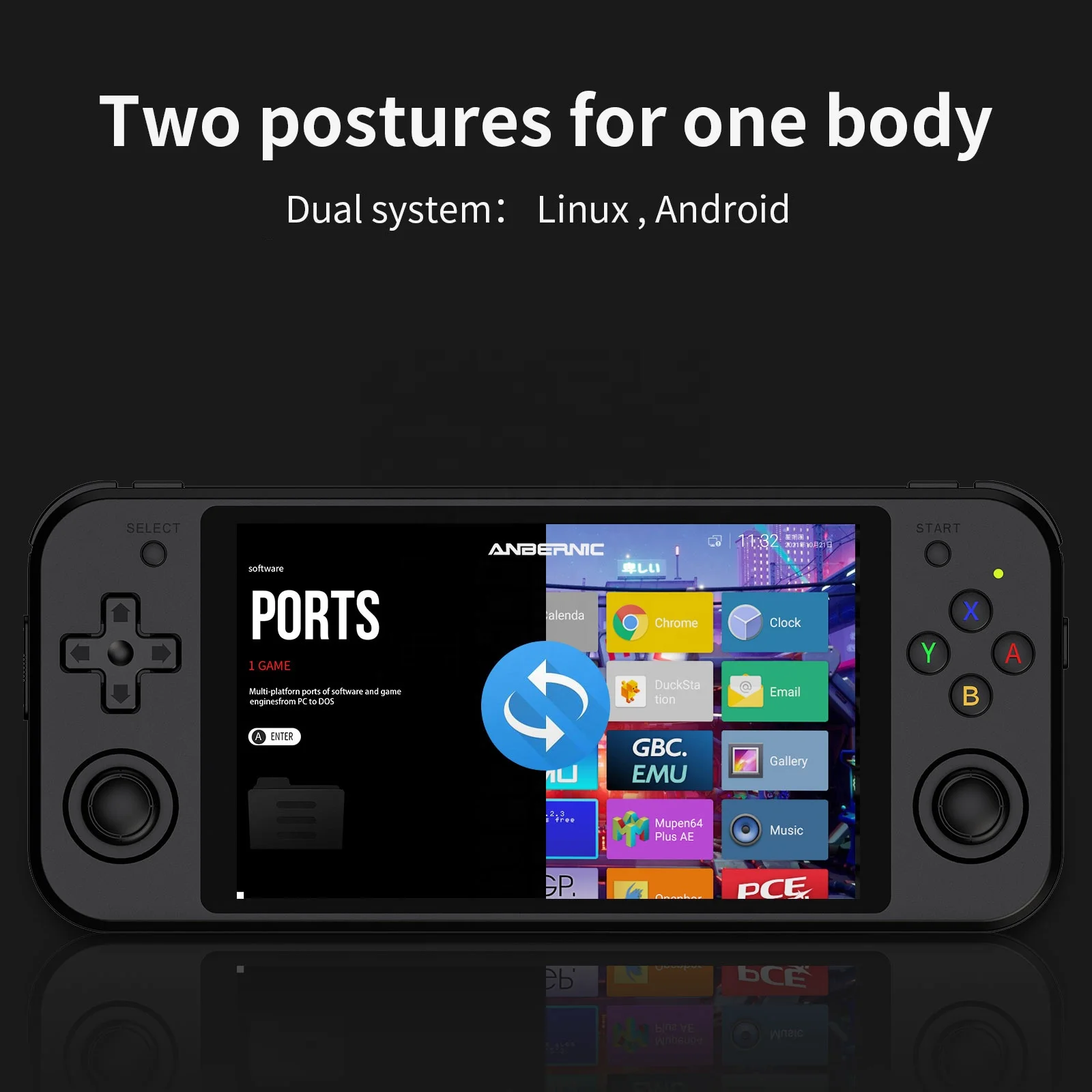 RG552 Dual OS Android/Linux وحدة تحكم صغيرة محمولة تعمل باللمس مشغل ألعاب محمول لتصميم الكمبيوتر اللوحي الصغير Retrogaming