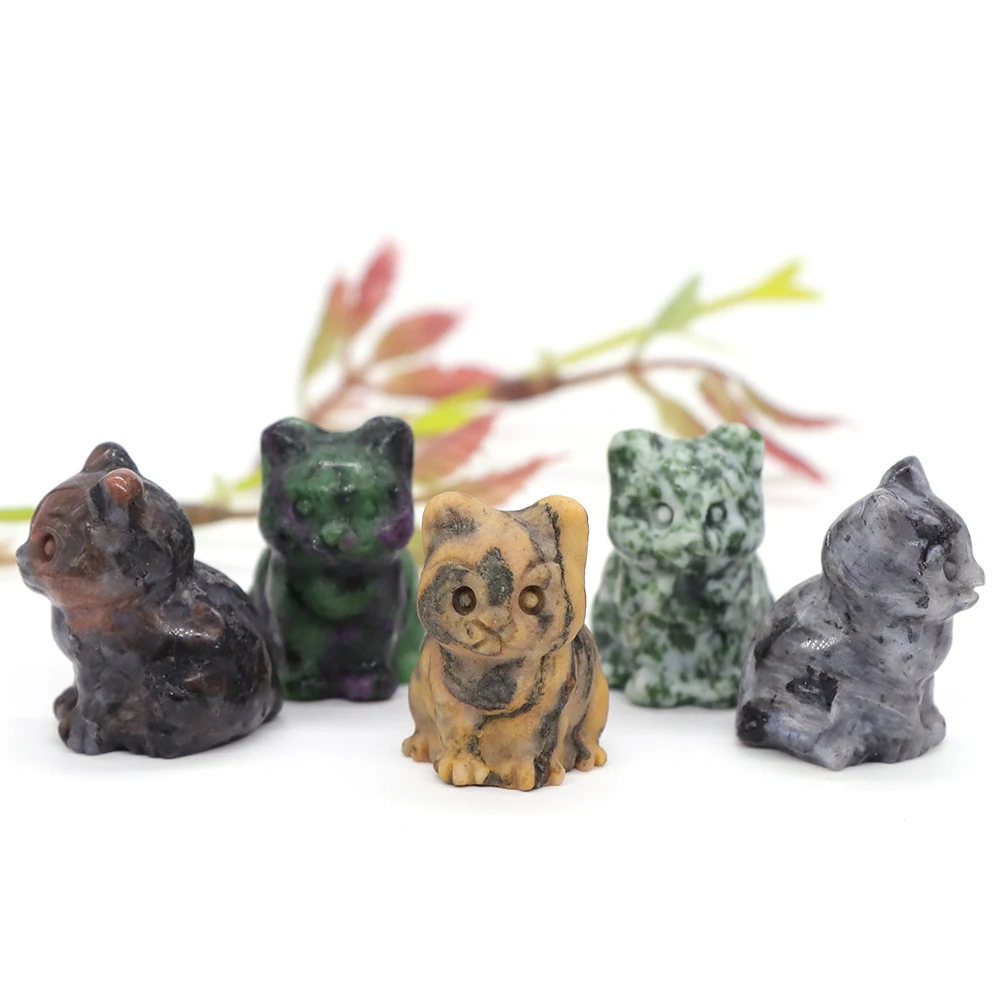 30mm Cat Statue Natural Stone Ornament Reiki Gem Hand Carved Figurines Collection Craft Trinket Healing Crystal Room Wholesale