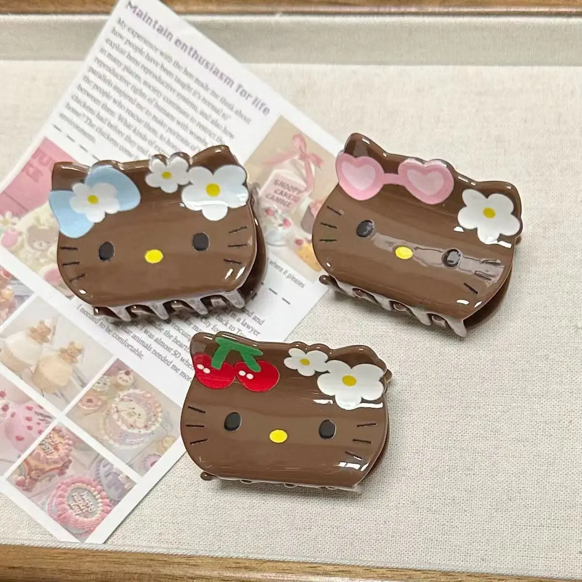 Hello Kitty Sanrio White Brown Kawaii Summer Hair Claws Women Hair Clip Girls Acrylic New Headwear Clips Kids