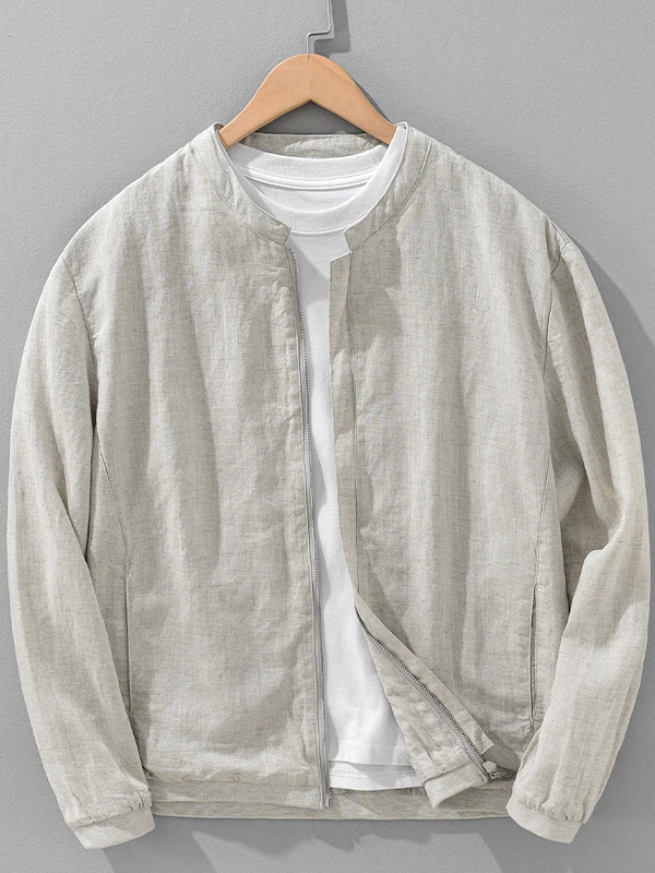 Men's Casual Loose Jaet Silk-Linen Blend Simple Design Spring Autumn Trendy Outerwear Versatile Loose Top for Youth