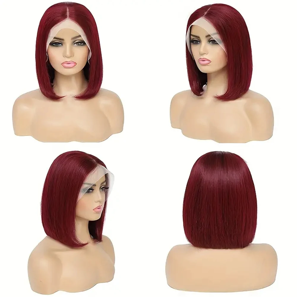 13x4 Human Hair Wig Burgundy Straight Bob Hair Wig Human Hair 99J 13x4 Bob Wig Lace Front Human Hair Wigs Transparent Lace Front