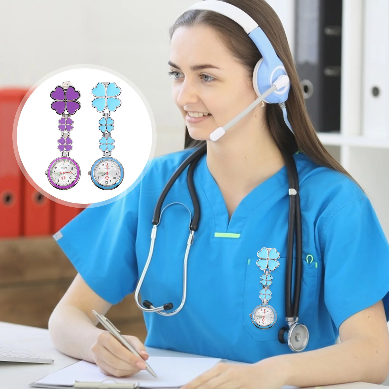 

2pcs Stainless Steel Quartz Pocket Watches Clip Type Chest Watch For Nurse Doctor Medical Staff Student Hanging Watch