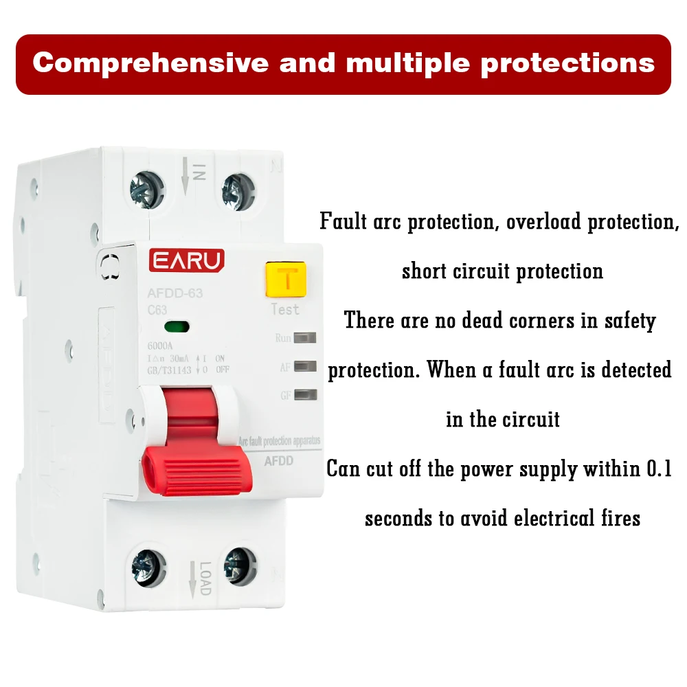 AFDD Fault Arc Protector Circuit Breaker Main Switch RCBO MCB Short Circuit Protection Leakage Protection Overload Protection