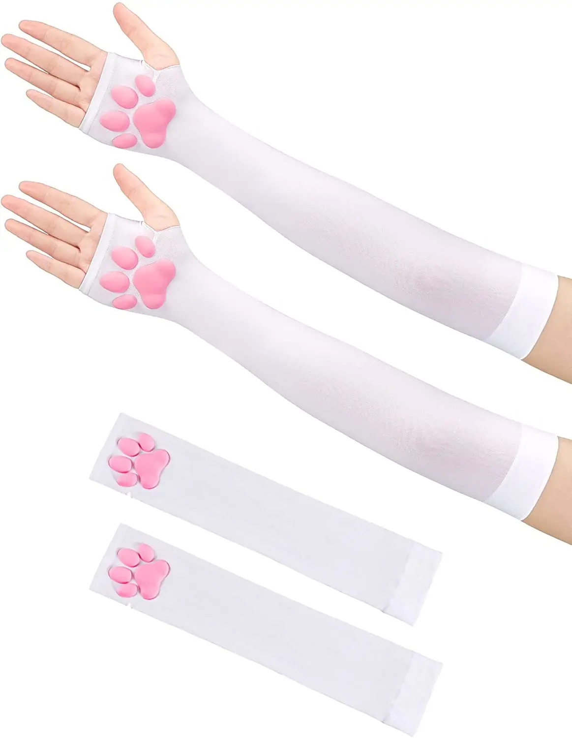 Cute Cat Paw UV Sun Protection Stretchy Mittens Gloves Cosplay Kawaii Soft 3D Toes Beans Fingerless Cat Claw Paws Pad Sleeve