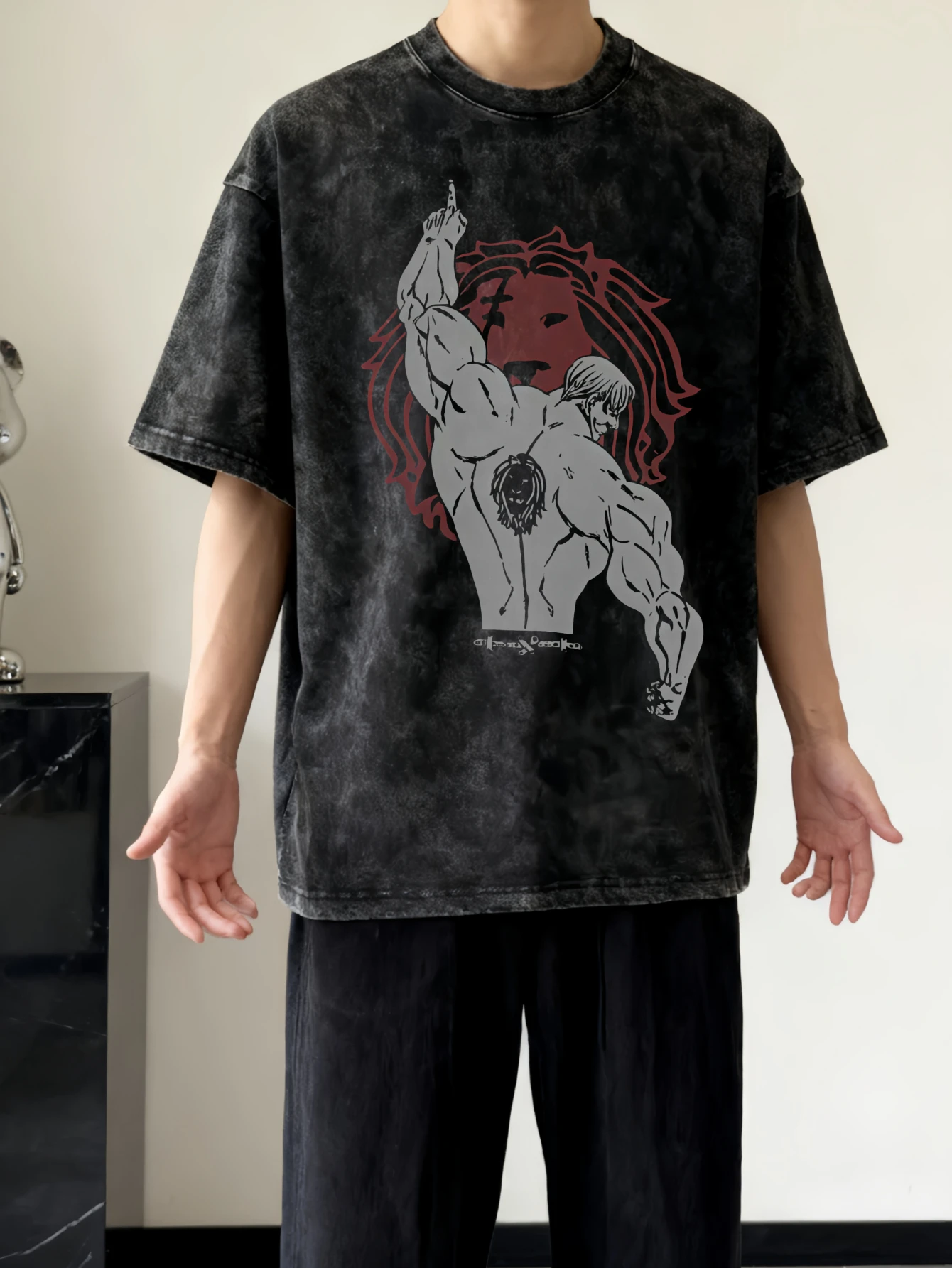 

﻿ ﻿ Men's & Unisex Vintage Y2K Anime T-Shirt Black Washed Cotton Tee, Loose Fit Casual Streetwear for Summer Oversized Shirt Top