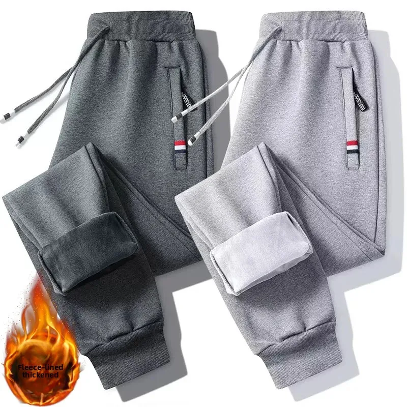 بنطال كاجوال سميك مبطن بالصوف الشتوي للرجال مع جيوب وسحاب دافئ ومطاط للاستخدام الخارجي فضفاض #2