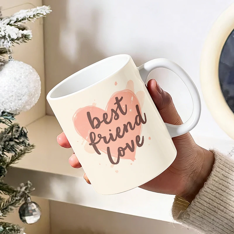 

1pc Cute Sketch Heart Ceramic Cup with Handle, Creative Coffee Cup, Insulated Milk Cup, Office Tea Cup, Fade-Resistant