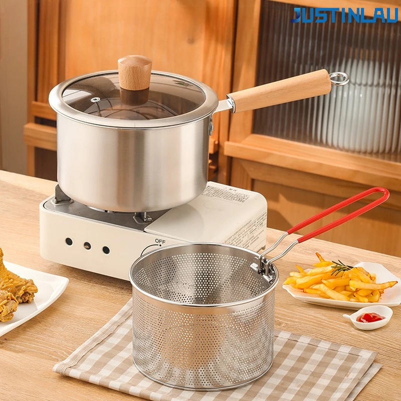 JUSTNLAU Wok-Pfanne, Kochgeschirr aus Edelstahl 304, Bratpfanne aus Edelstahl, Kochtopf, Gusseisen, Kochgeschirr, Küchen-Kochtopf