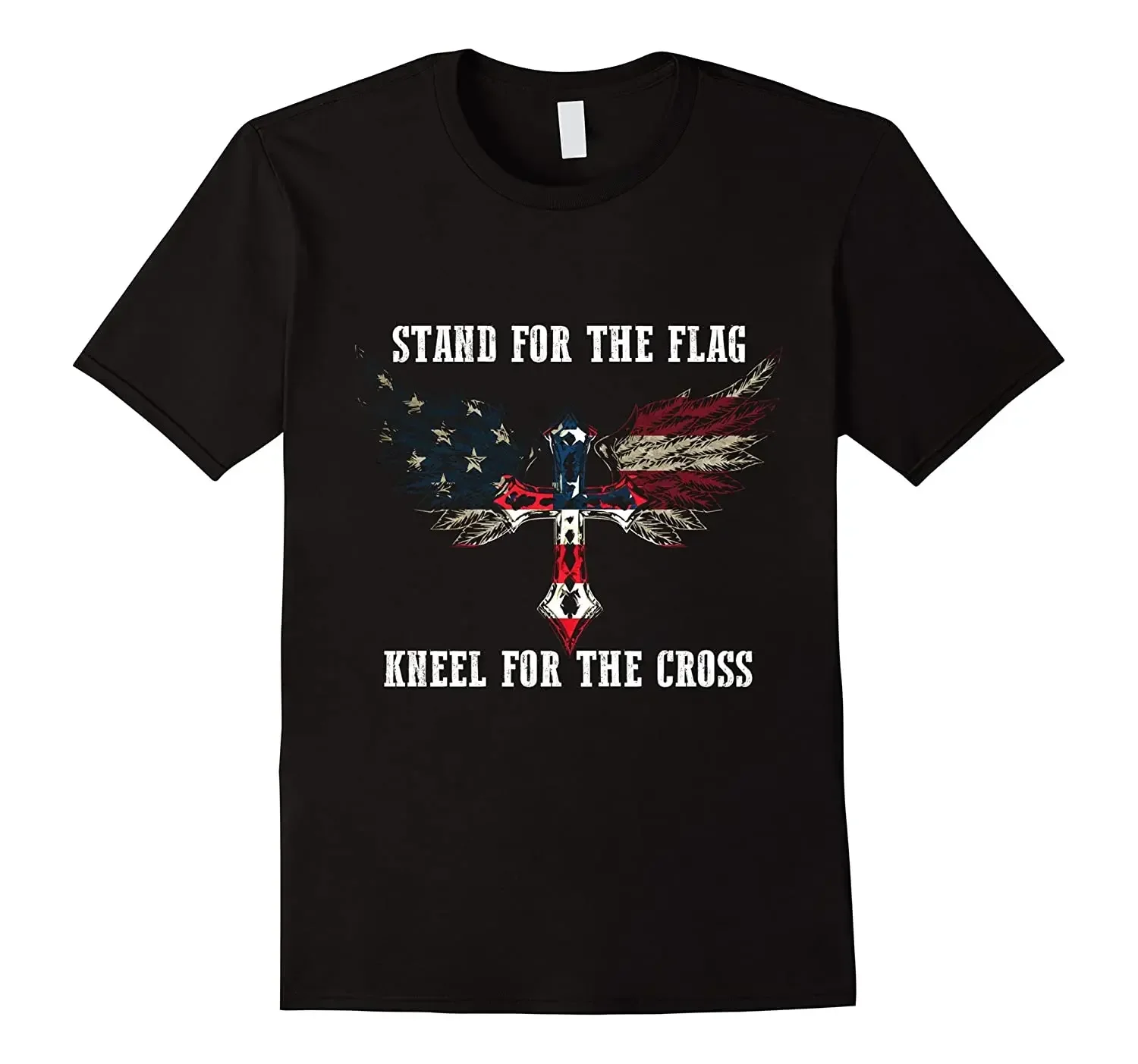 

Summer Cotton Short Sleeve O-Neck Mens T Shirt New S-5xl Stand for The Flag, Kneel for The Cross. USA Flag Wings Cross T-Shirt.