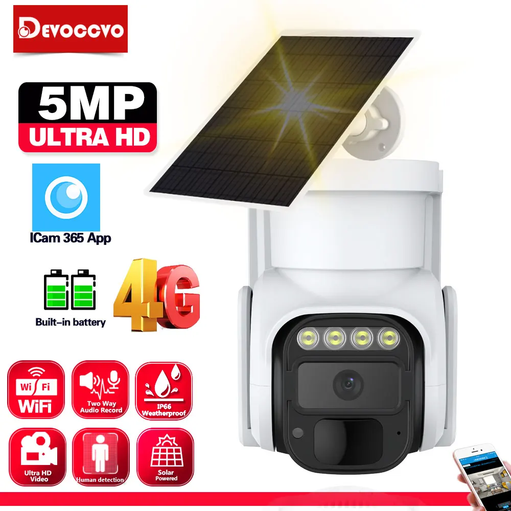 

5MP 4G Sim Card Solar Camera Wireless Outdoor Surveillance Camera Solar Panel Human Detection Alert 365 Days Standby Security