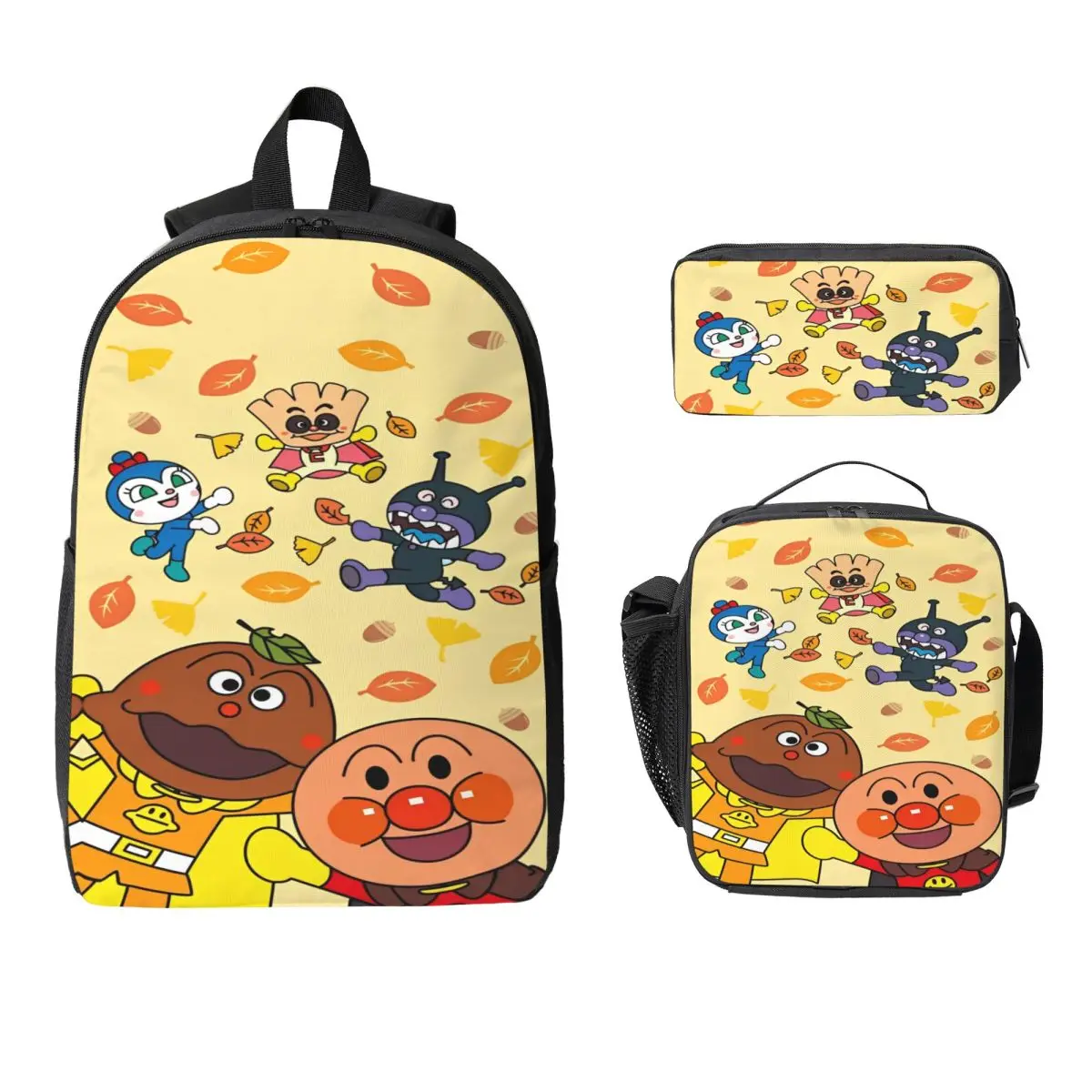 

3 шт., школьные сумки Anpanman, набор для девочек и мальчиков, пеналы, наборы рюкзаков с ланч-бокс для учащихся начальной школы, рюкзак