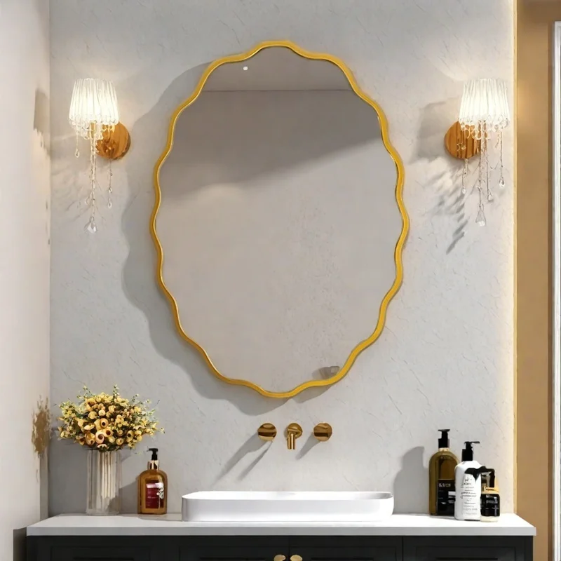 

French Style LED Bathroom Smart Mirror Irregular Shape Makeup Living Dining Room Wall-Mounted Decorative Mirror Frame