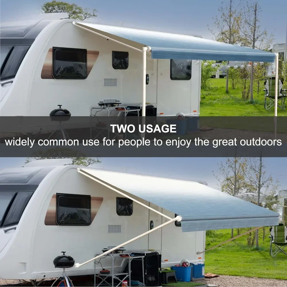 

10x8Ft Manual RV Awning White Modular Retractable Awning Complete Kit for RV,5th Wheel,Travel Trailers,Toy Haulers, Awnings