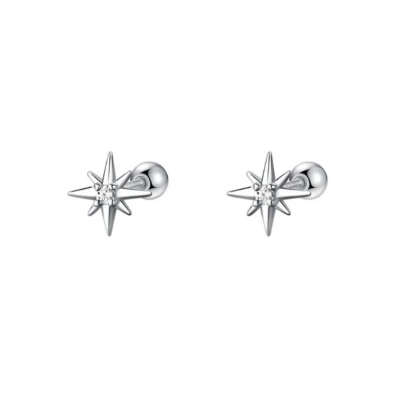 S925 Sterling Silver Cubic Zirconia Eight-pointed Star Design Symmetric Earrings for Women Suitable for Daily Wear Gift