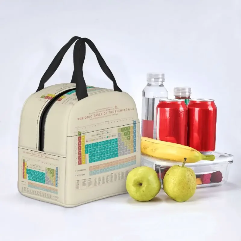 Elements Periodic Table Thermal Insulated Lunch Bag Science Chemistry Chemical Portable Tote for School Storage Food Box