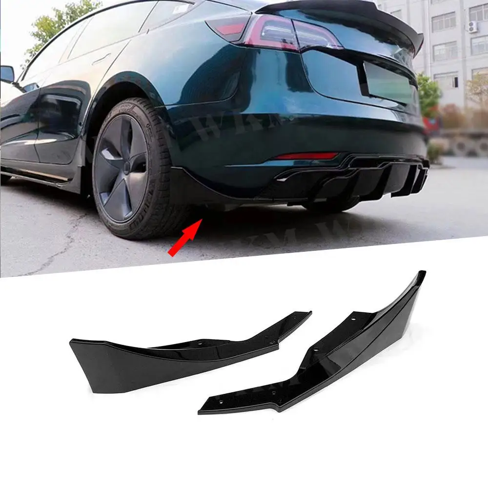 

ABS Carbon Look Gloss Black Rear Bumper Lip Splitters For Tesla Model 3 Rear Bumper Diffuser Trims Flaps Apron Canards