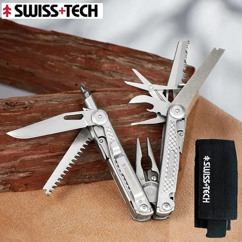 

SWISS TECH 18 в 1, многофункциональные складные плоскогубцы, портативные, простые в использовании, прочные ножницы, пильное полотно, EDC, уличное снаряжение