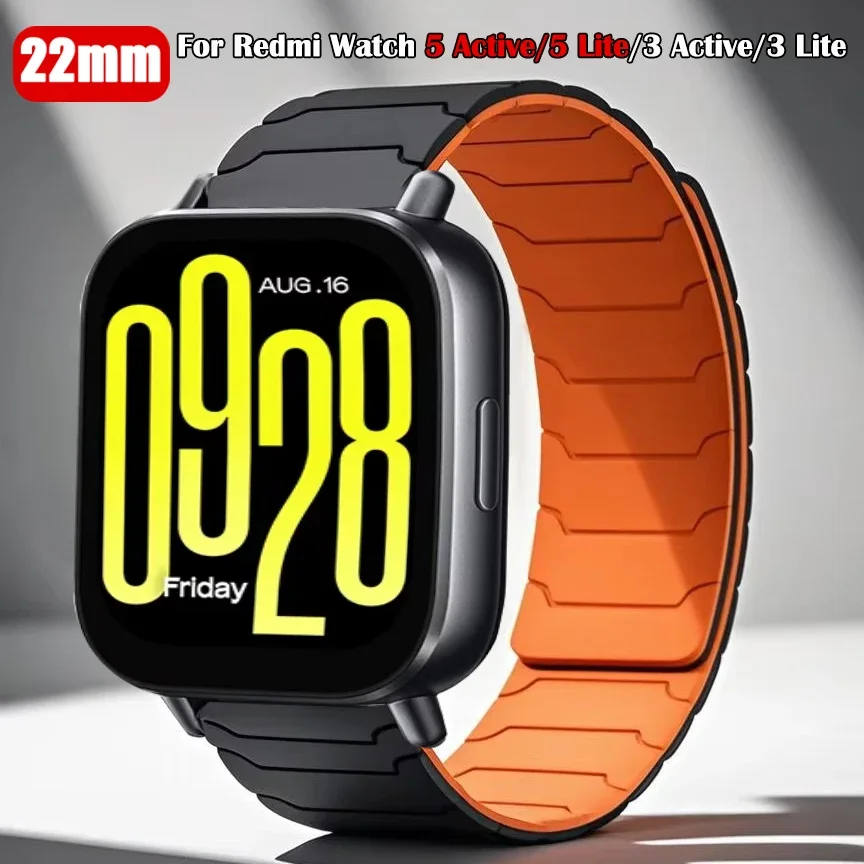 22 mm magnetisches Silikonband für Redmi Watch 5 Active/5 Lite Smartwatch Sportarmband für Xiaomi Redmi Watch 3 Active/3 Lite
