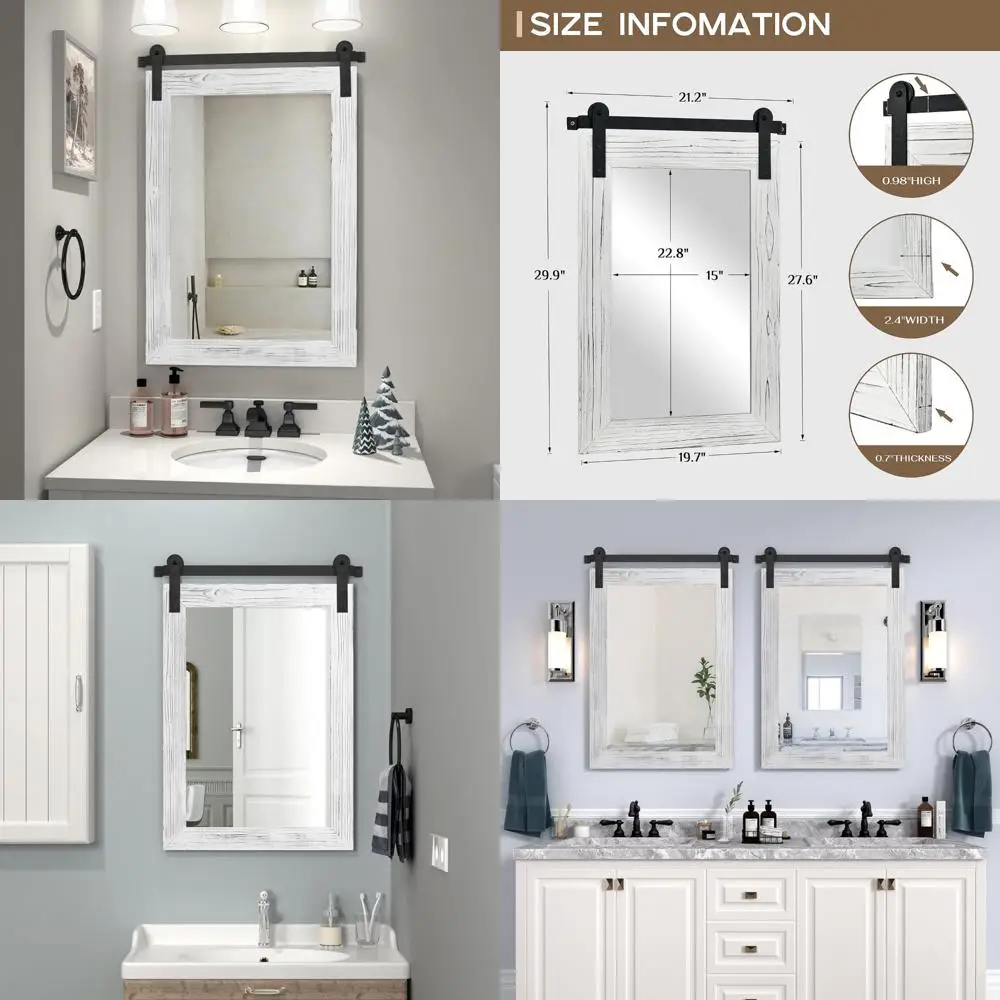 

Rustic Wood Framed Barn Door Mirror 30x21, Farmhouse Style Wall Mirror for Entryway, Living Room, Vanity, Wall Decor