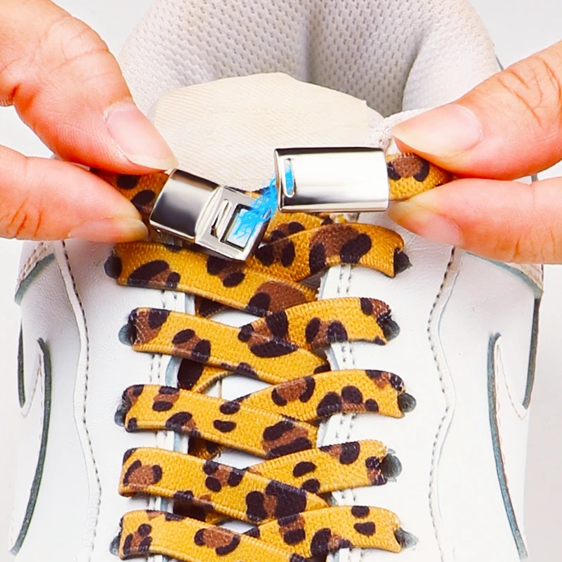 New Magnetic Shoelaces Without Ties Animal Pattern Elastic Shoelaces Sneakers Tiger/Leopard No Tie Shoe Laces Shoes Accessories
