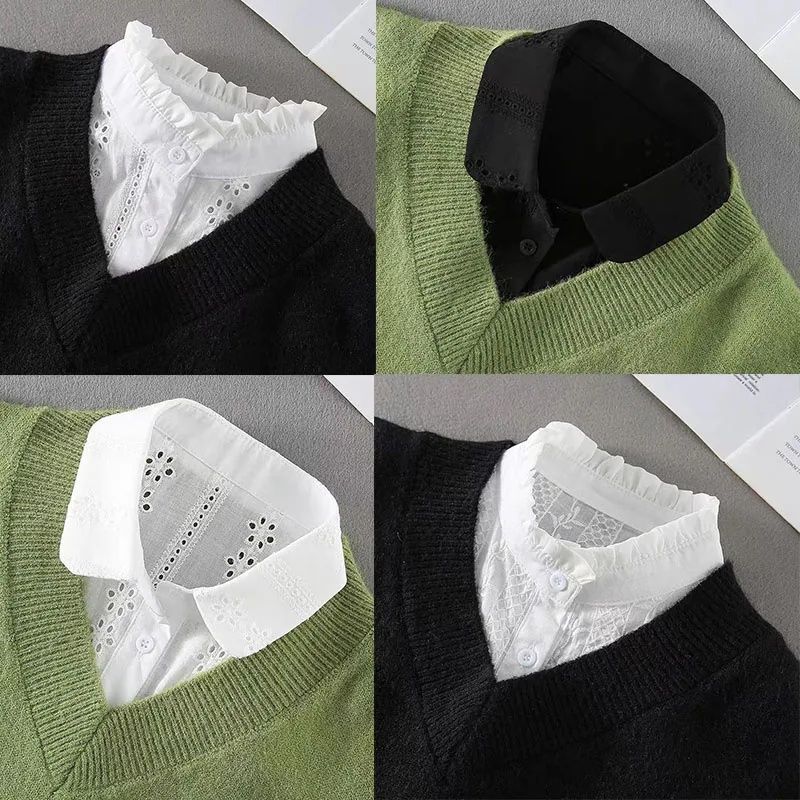 الأبيض الجوف الأزهار وهمية طوق المرأة انفصال الياقات التلبيب قميص أبيض كاذبة طوق نصف قميص الإناث اكسسوارات الرقبة ديكور