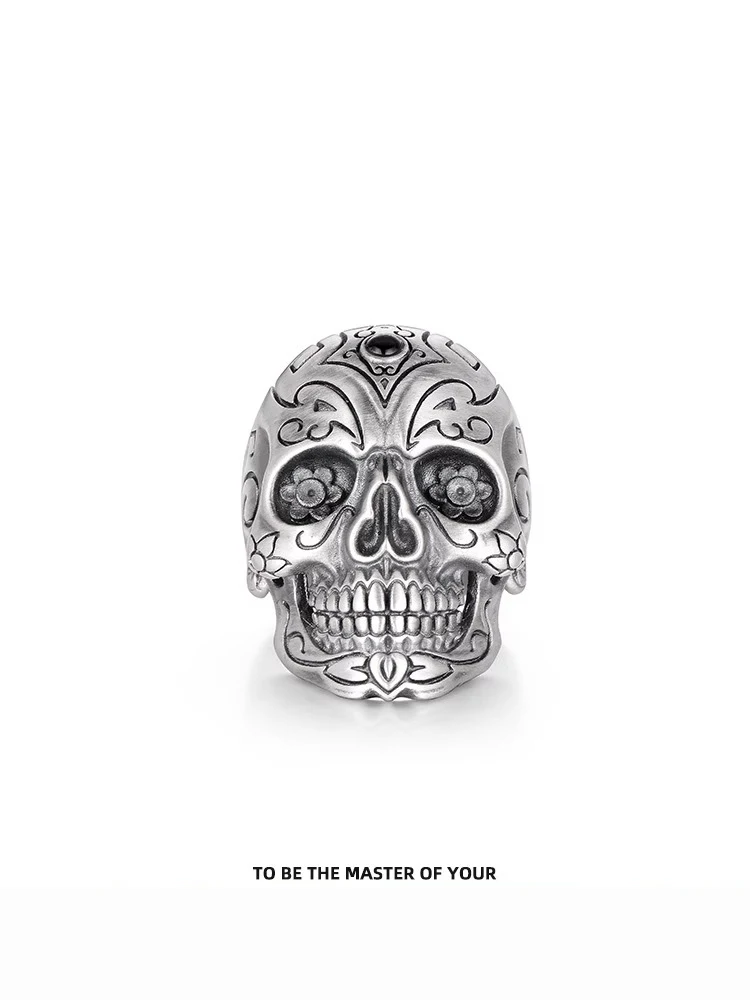 Anillo de plata de ley con calavera para hombre, diseño de moda de Instagram, nicho sense boys, high street, retro, dedo índice