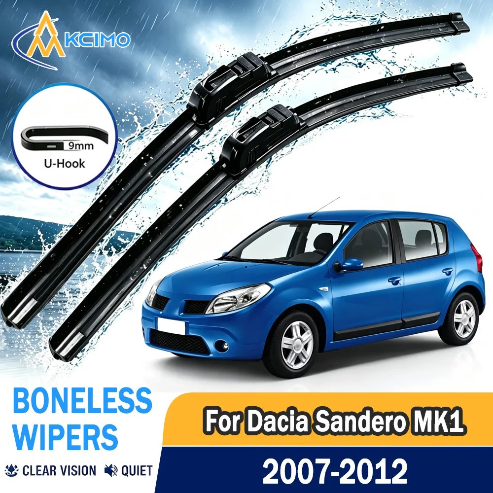 21"+20" U J Hook Windshield Wiper Blades Quiet Wipers For Dacia Sandero MK1 2007-2012 Low Noise Front Window Replacement Blades