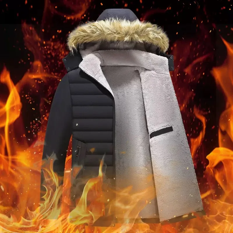 冬のファッショントレンドアメリカンヴィンテージ厚く暖かいフード付き綿入りジャケットメンズカジュアルルーズスポーツ大きいサイズコート