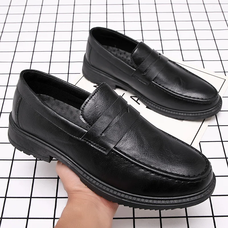 

Мужская официальная кожаная обувь, оксфордские лоферы в британском стиле, дышащие нескользящие деловые туфли с круглым носком, свадебные офисные повседневные туфли